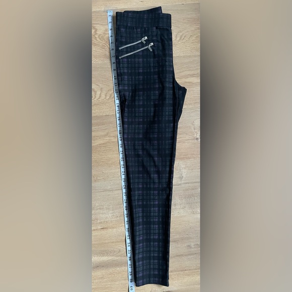Joseph Ribkoff Plaid Skinny Pants Black Purple Zip Detail High Waist Size 8 - Picture 8 of 10